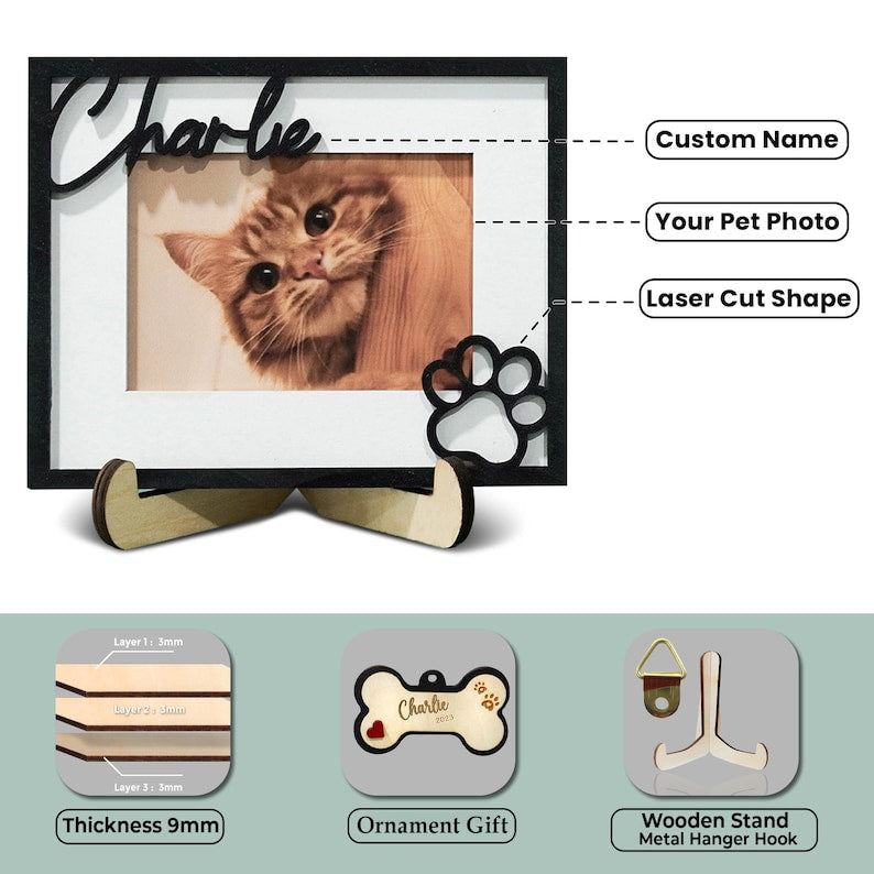 Custom Cat Name Picture Frame, Cat Frame, Gifts for Cat Lovers, Wood Dog Photo Frame, Dog Memorial Gift, Pet Name Photo Frame, New Cat Gift
