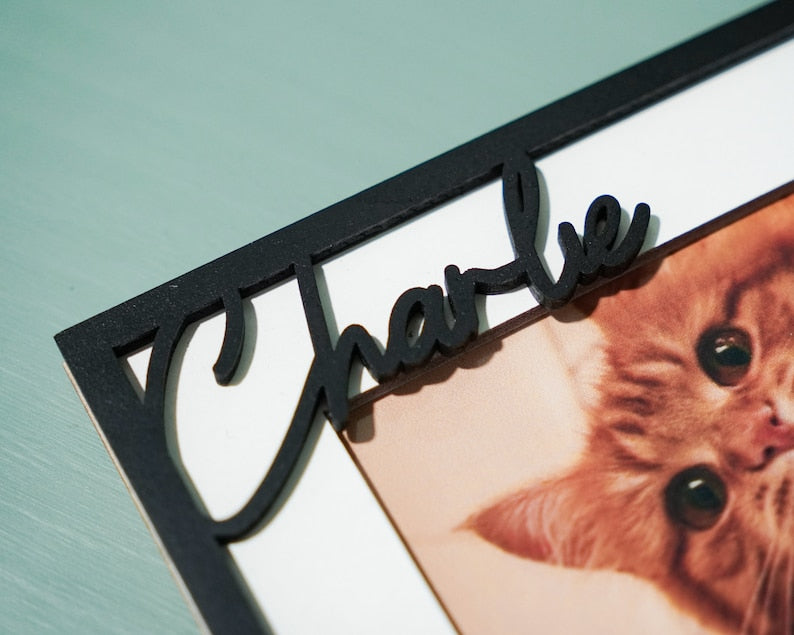 Custom Cat Name Picture Frame, Cat Frame, Gifts for Cat Lovers, Wood Dog Photo Frame, Dog Memorial Gift, Pet Name Photo Frame, New Cat Gift