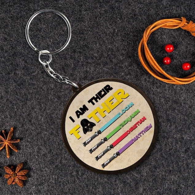 Personalized I Am Their Father Wooden Keychain, Custom Father's Day Keyring, Custom Dad Keychain, Dad Gift From Kids, Gift For Husband
