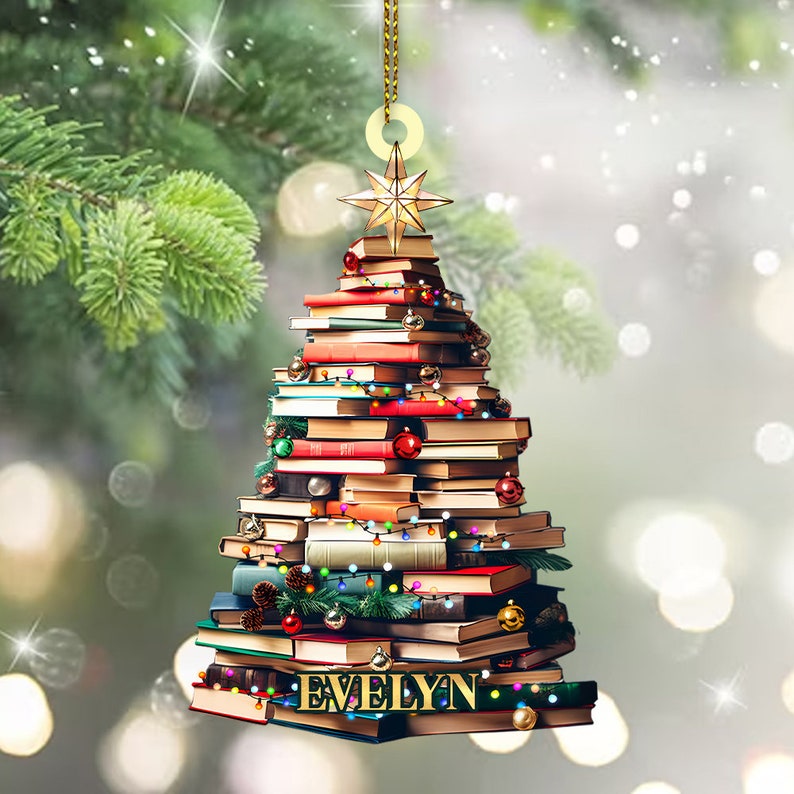Personalized Christmas Book Tree Name Ornament, Custom Bookish Ornament, Book Lover Gift, Bookworm Gifts, Book Club Ornament, Librarian Gift il_794xN.5993900064_2wrk.jpg
