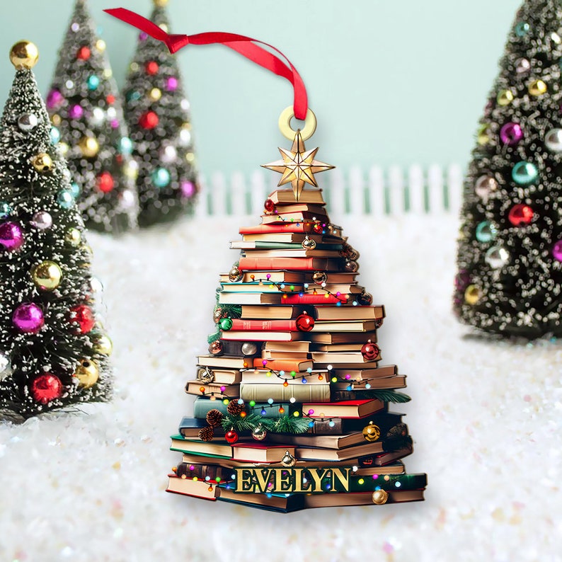 Personalized Christmas Book Tree Name Ornament, Custom Bookish Ornament, Book Lover Gift, Bookworm Gifts, Book Club Ornament, Librarian Gift il_794xN.5993900066_ejph.jpg