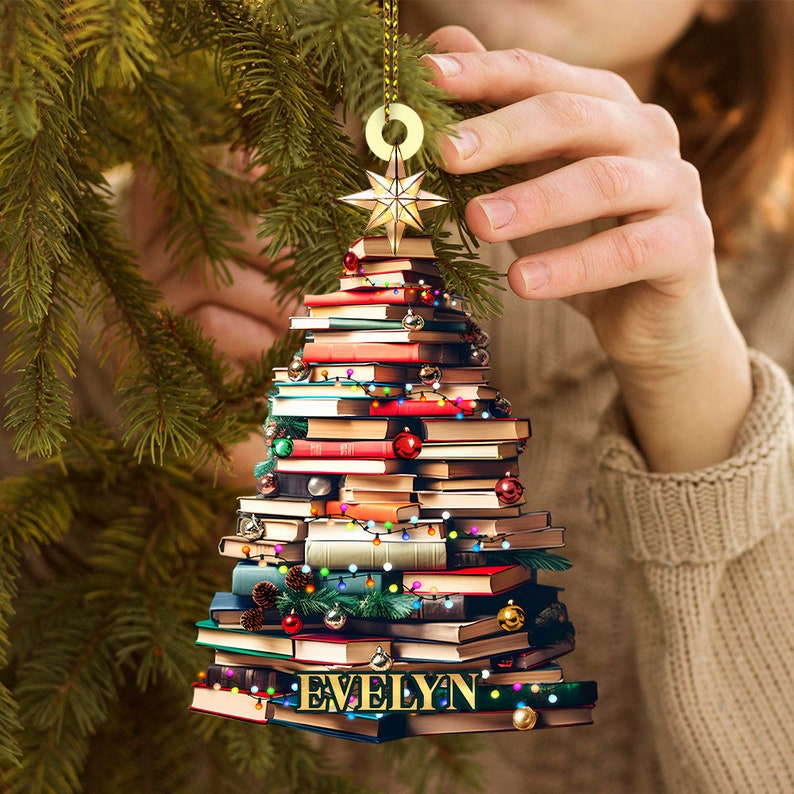 Personalized Christmas Book Tree Name Ornament, Custom Bookish Ornament, Book Lover Gift, Bookworm Gifts, Book Club Ornament, Librarian Gift il_794xN.5993900072_dnxi.jpg