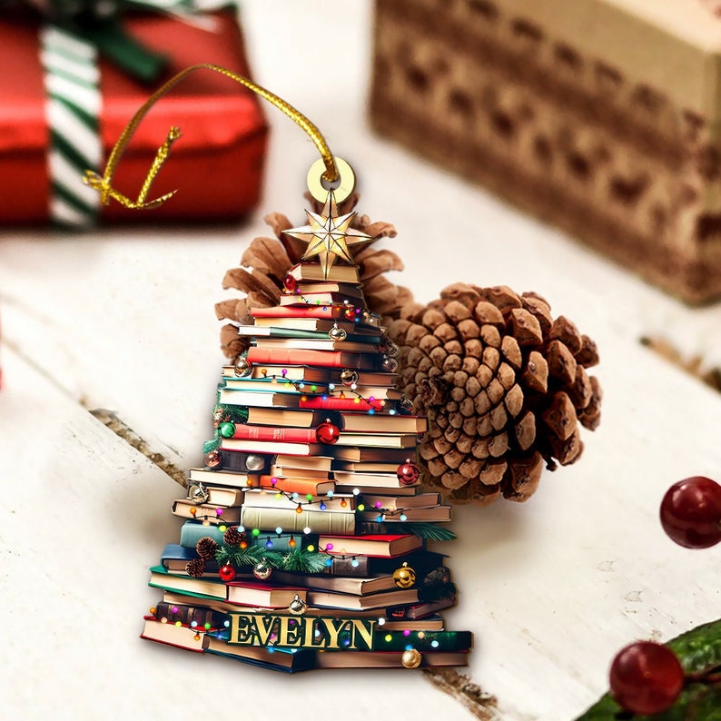 Personalized Christmas Book Tree Name Ornament, Custom Bookish Ornament, Book Lover Gift, Bookworm Gifts, Book Club Ornament, Librarian Gift il_794xN.5993904024_bma6.jpg