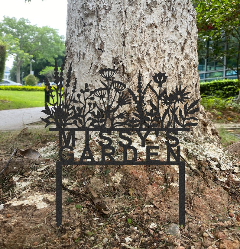 Custom Metal Garden Decor, Personalised Flowers with Stakes Garden Sign, Flower Design Garden Name Sign,Housewarming Gift, Gifts for Dad Him