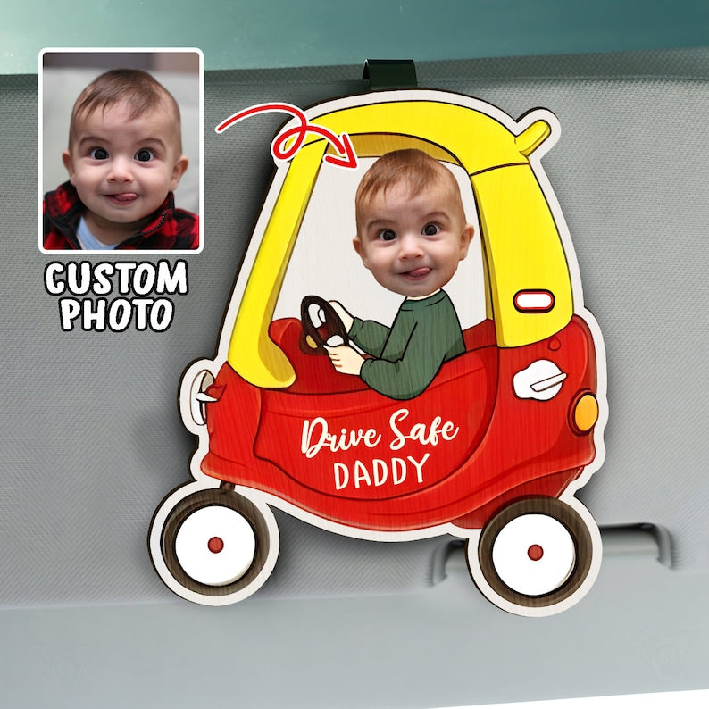 Drive Safe Daddy Gift, Custom Car Visor Clip Photo, Dad Car Visor Clip, New Dad from Baby, 1st Time Dad Gift from Wife, Father's Day Gift