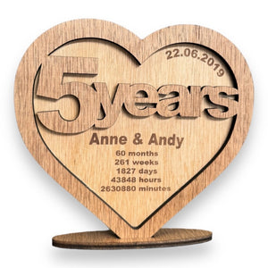 5th Wedding Wood Anniversary Card Keepsake PERSONALISED Gifts Husband Wife 5 Years Couple Gift for Her Him Wooden Custom Valentines Day