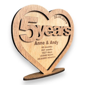 5th Wedding Wood Anniversary Card Keepsake PERSONALISED Gifts Husband Wife 5 Years Couple Gift for Her Him Wooden Custom Valentines Day