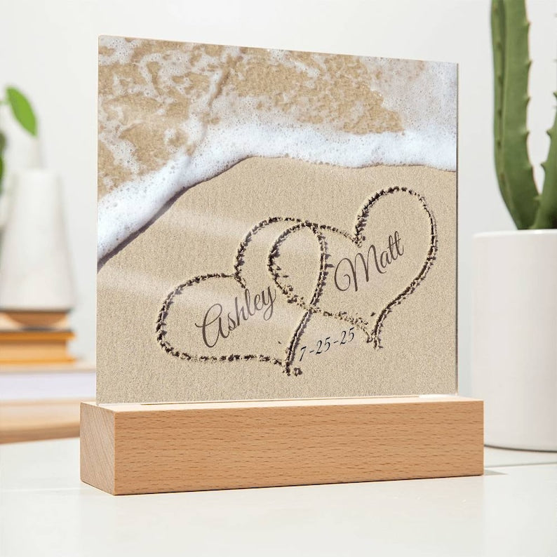 Personalized Names in Sand, Coastal Decor, Custom Beach Art, Beach Wedding Gift, Newlywed Gift, Romantic Gift for Her, Romantic Gift for Him