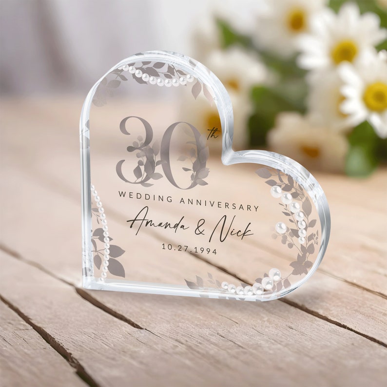 30th Anniversary Gift, Personalized Pearl 30th Anniversary Gift, Wedding Anniversary Acrylic Plaque, Pearl 30th Anniversary Keepsake Gifts