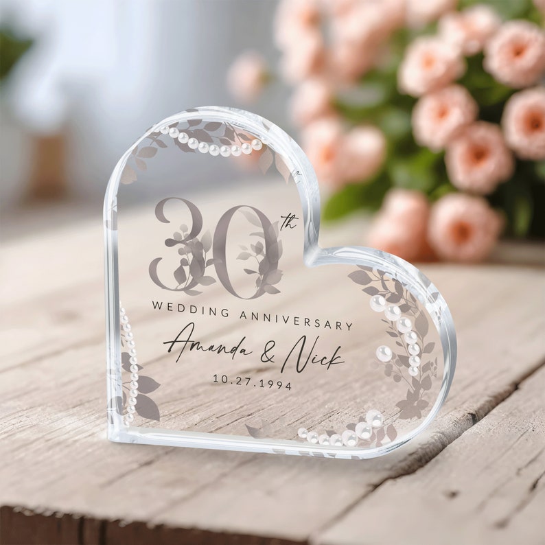 30th Anniversary Gift, Personalized Pearl 30th Anniversary Gift, Wedding Anniversary Acrylic Plaque, Pearl 30th Anniversary Keepsake Gifts
