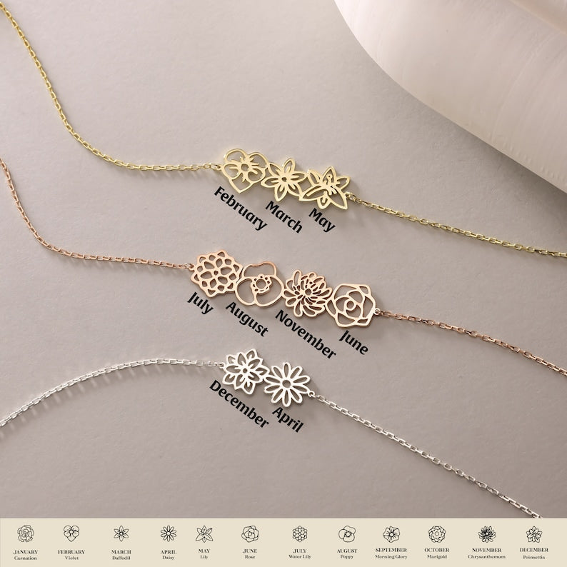 Birth flower Bracelet , Birth Flower Bouquet Bracelet, Personalized Gift, Birth flower Family Gift, Mothers day gifts Gift For Mom Gift For Wife