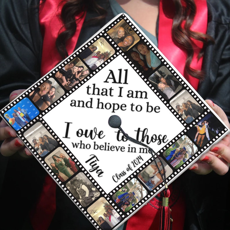 Personalized Photo Thankful Graduation Cap Topper, Grad Cap Topper, Class Of 2025, All That I Am & Hope To Be, Graduation Decoration