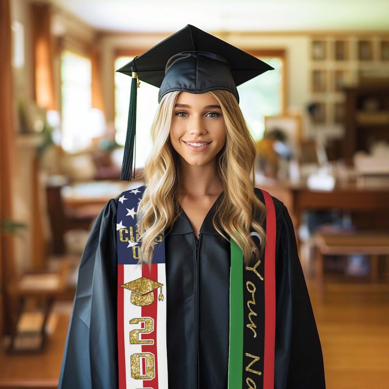 Custom Flag graduation Stole,Custom Graduate Sash with Name,Custom Gifts for Grad,Custom Class of 2025 Graduation Gift,Custom Mixed Two Flag