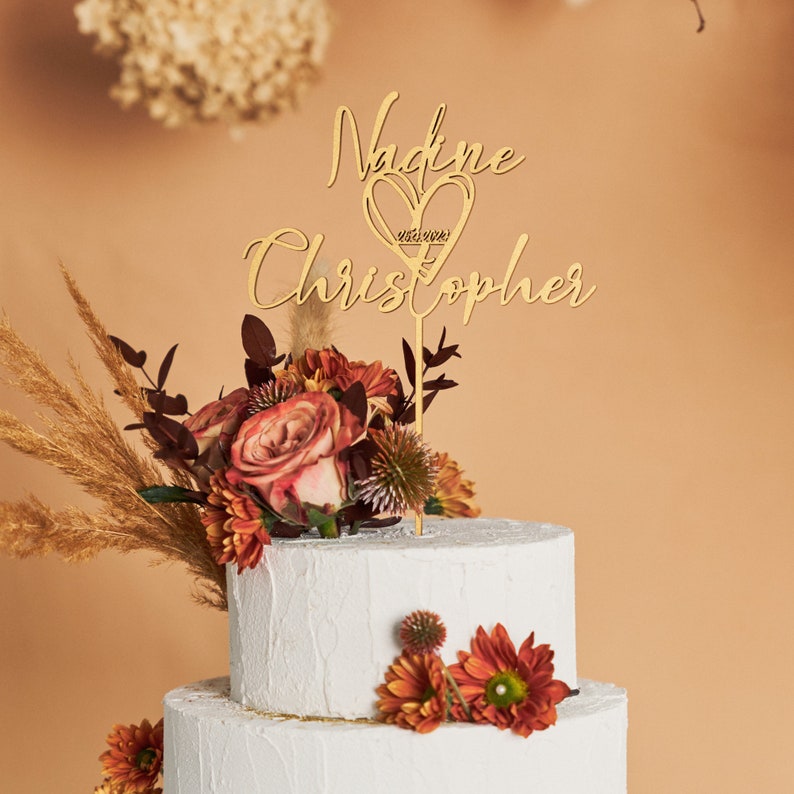 Cake Topper for Weddings,Wedding cake topper with a heart and a date, Personalized cake topper in a heart shape, Anniversary Cake toppers il_794xN.5995935381_j5k7.jpg