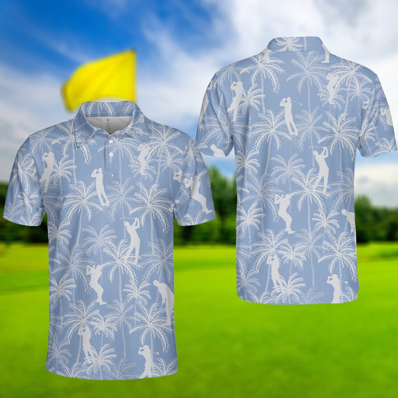 Couple Palms Golf Polo Shirt, Blue Golf Shirt, Summer Golf Polo Shirt, Golf Matching Polo Shirt