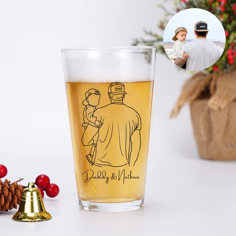 Fathers Day Gifts From Kids, Personalized Portrait From Photo Mixing Glass, Custom Photo Dad And Kids Beer Glass, New Dad Gifts, Papa Gifts