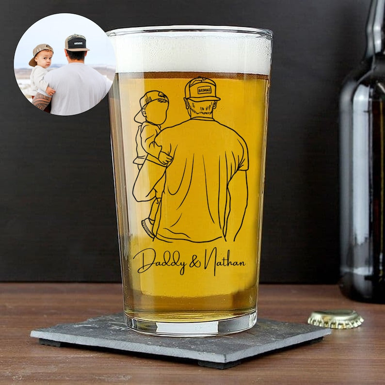 Fathers Day Gifts From Kids, Personalized Portrait From Photo Mixing Glass, Custom Photo Dad And Kids Beer Glass, New Dad Gifts, Papa Gifts