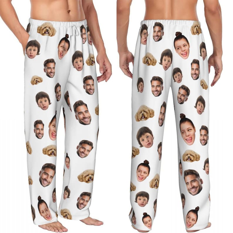 Custom Photo Pajamas, Personalized Face Unisex Pajamas, Custom Photo Pajama Pants for Women Men, Home Wear Set, Gifts for Wife Husband