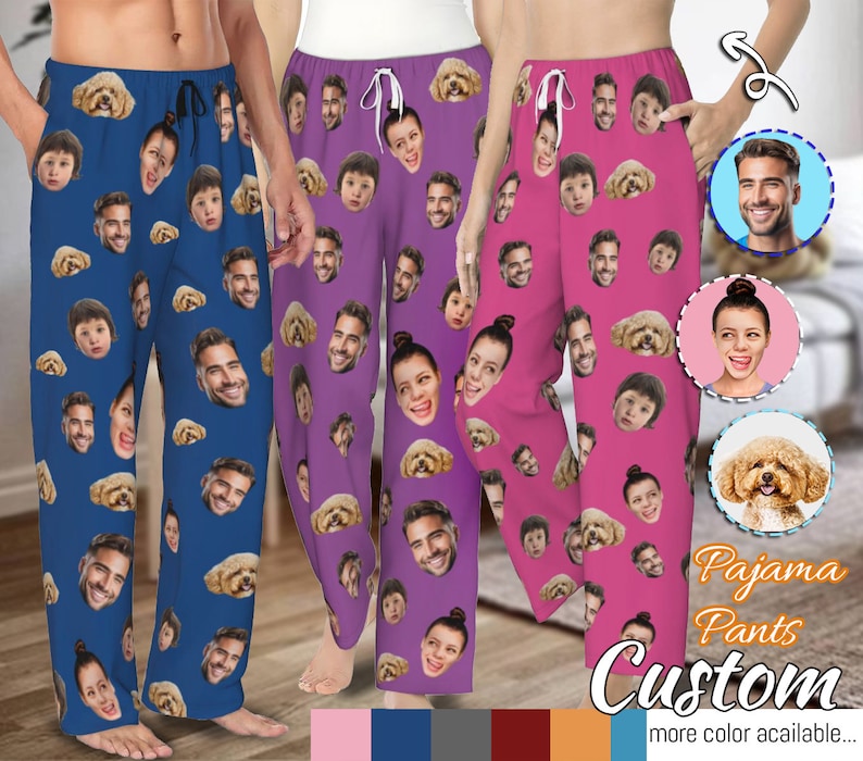 Custom Photo Pajamas, Personalized Face Unisex Pajamas, Custom Photo Pajama Pants for Women Men, Home Wear Set, Gifts for Wife Husband