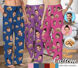 Custom Photo Pajamas, Personalized Face Unisex Pajamas, Custom Photo Pajama Pants for Women Men, Home Wear Set, Gifts for Wife Husband