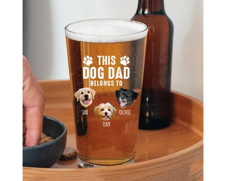 This Dog Dad Belongs To Fathers Day Gift for Dog Dad, Custom Photo Beer Glass, Personalized Dog Dad Glass with Pet Photo, Custom Gifts for Dog Dad, Pet Owner Gifts