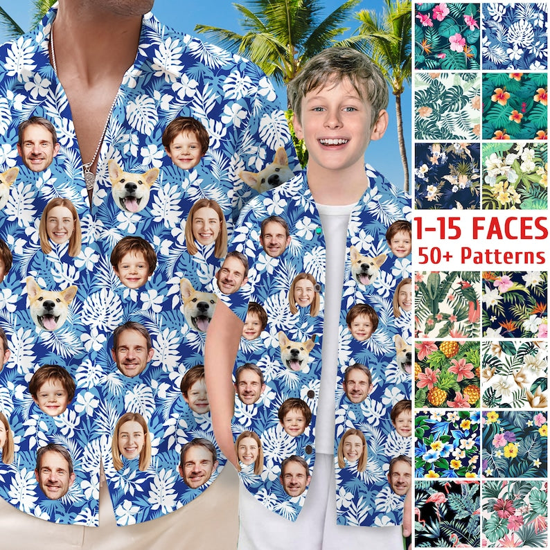 Personalized Picture Face Hawaiian Shirt, Custom Flower Pattern Hawaiian Shirt with Face, Personalized Hawaiian Button Shirt, Shirt for Dad Matching Couple , Family Father's Day Gift Summer Gift il_794xN.5997885111_oy06.jpg?v=1716777346