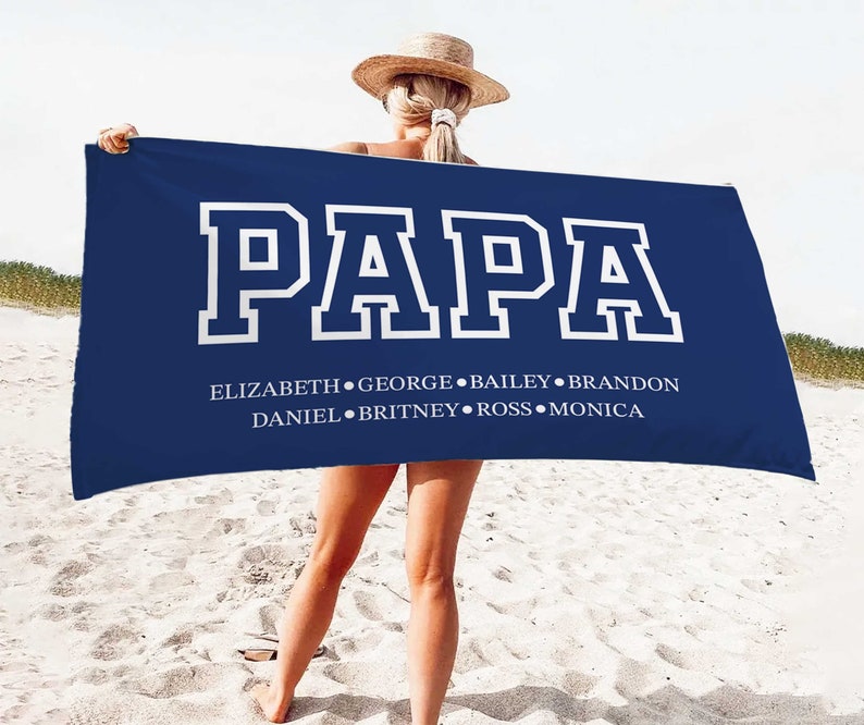 Custom Grandpa Dad Papa Beach Towel, Birthday Gift For Grandpa Papaw, Gift for Daddy, Grandkids Name Papa Dad Pool Towel