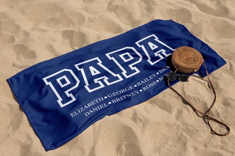 Custom Grandpa Dad Papa Beach Towel, Birthday Gift For Grandpa Papaw, Gift for Daddy, Grandkids Name Papa Dad Pool Towel