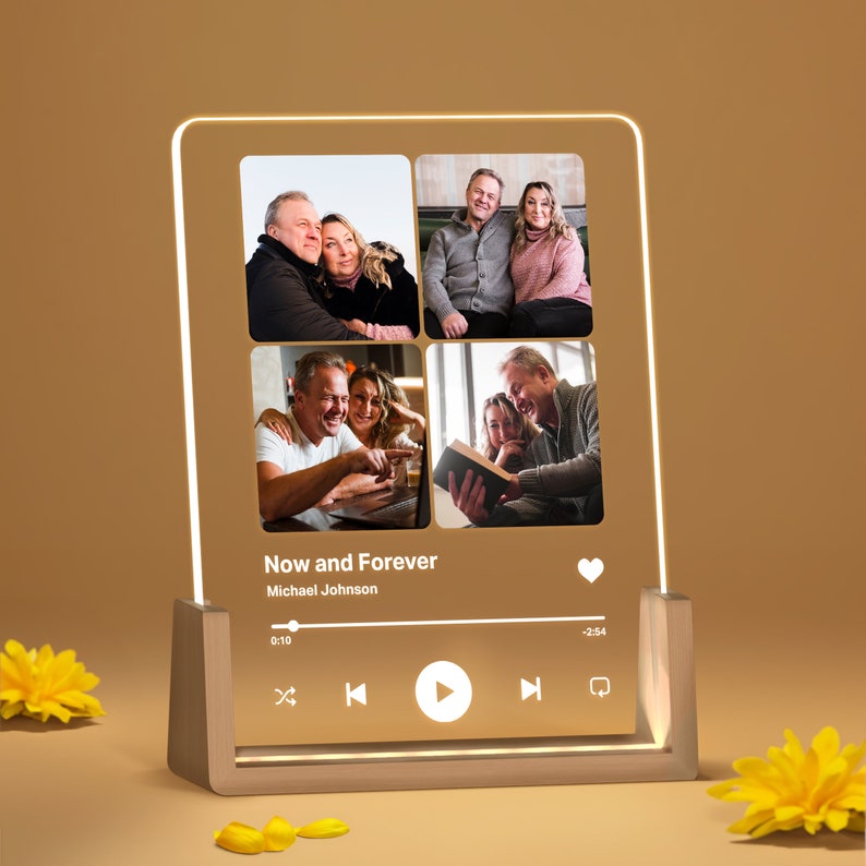 Personalized Song Plaque with Photo - Custom Couple's Music Displayer Artwork - Night Light Romantic Gift for Couples And Families