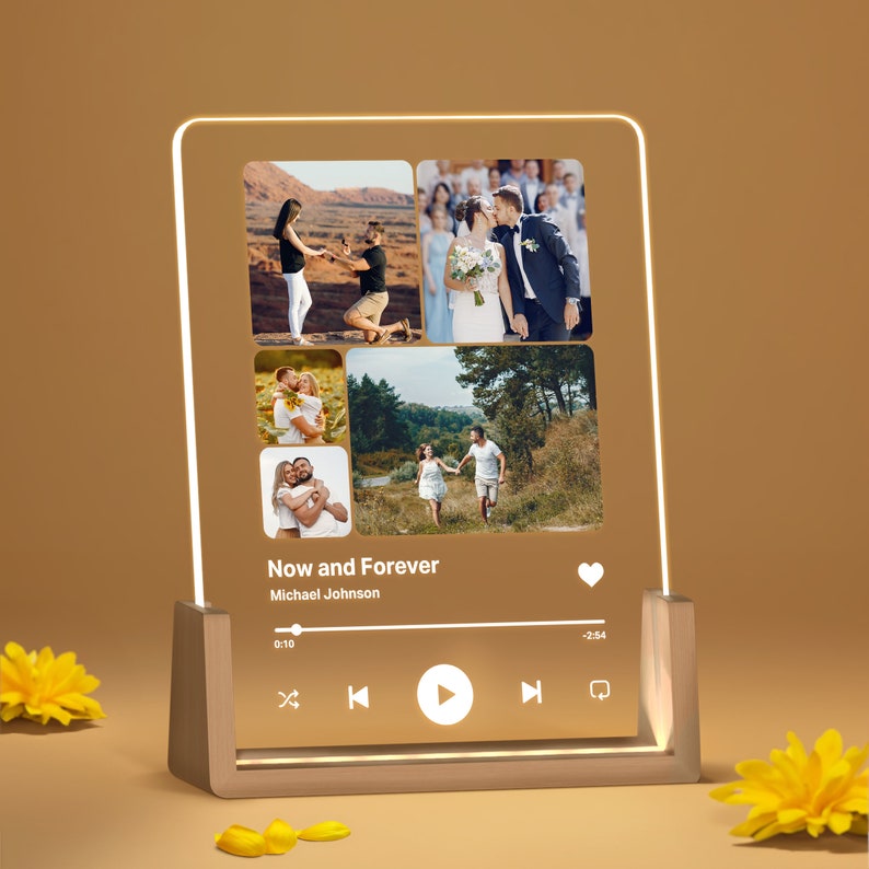 Personalized Song Plaque with Photo - Custom Couple's Music Displayer Artwork - Night Light Romantic Gift for Couples And Families