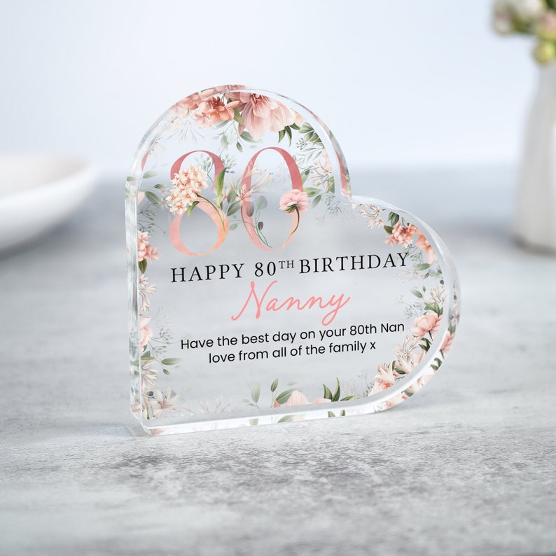 Personalised Happy 80th Birthday Gift Plaque, Birthday Gift For Nan Grandma Mum, 80th Birthday Gifts, Floral 80th Gift, Gifts for Her