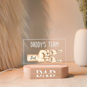 Daddy's Team Fist Bump Personalized Acrylic 3D Night Light, Father's Day Gift For Dad Grandpa, Fist Bump Family Hands, Dad Birthday Gift