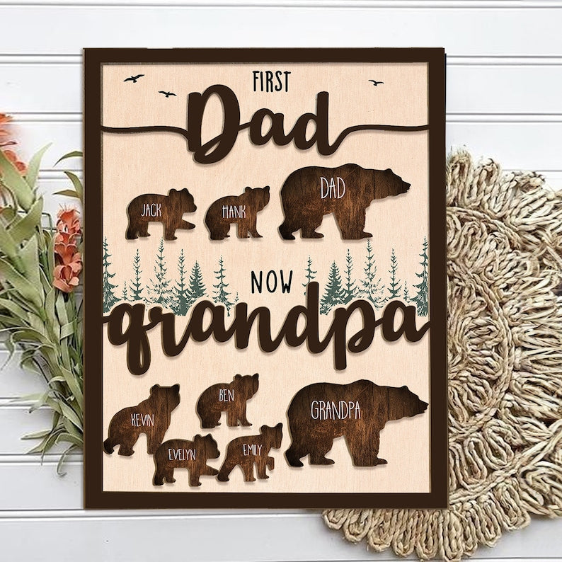 Personalized Papa Bear Sign With Kids Name, Custom First Dad Now Grandpa Sign, Custom Father's Day Gift, Gift for Dad, New Grandpa Gift