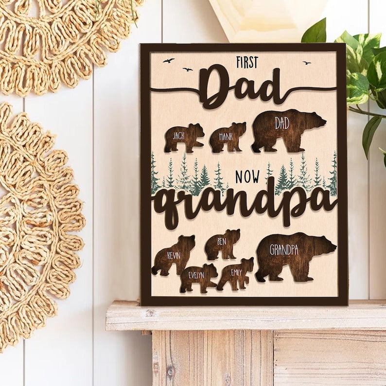 Personalized Papa Bear Sign With Kids Name, Custom First Dad Now Grandpa Sign, Custom Father's Day Gift, Gift for Dad, New Grandpa Gift