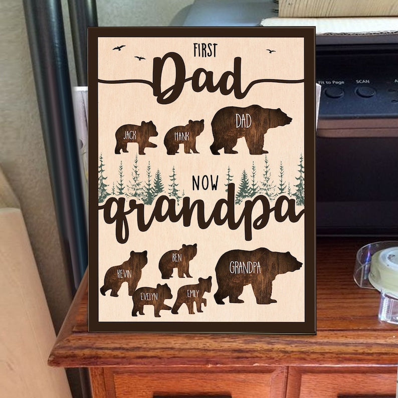 Personalized Papa Bear Sign With Kids Name, Custom First Dad Now Grandpa Sign, Custom Father's Day Gift, Gift for Dad, New Grandpa Gift