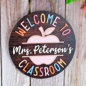 Personalized Teacher Door Sign, Classroom Door Decor, Apple Door Hanger, Teacher Welcome Signs, Custom Name Sign, Back to School Gifts