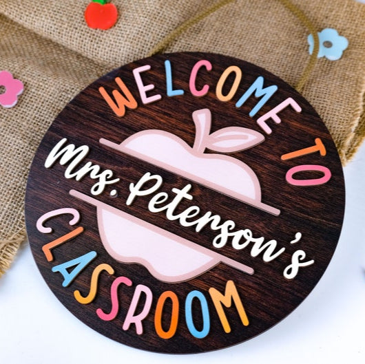 Personalized Teacher Door Sign, Classroom Door Decor, Apple Door Hanger, Teacher Welcome Signs, Custom Name Sign, Back to School Gifts