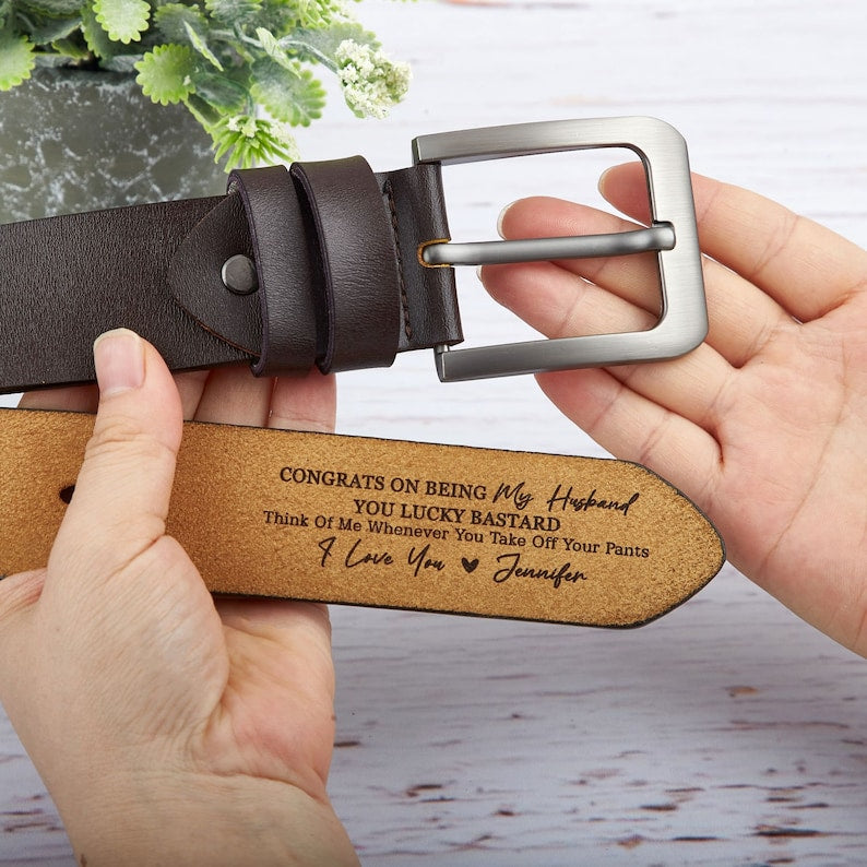 Custom Handmade Belt - Engraved Leather Belt -Grooms Men Gift- Genuine Leather - Gift for Boyfriend - Anniversary Gift - Father's Day Gift