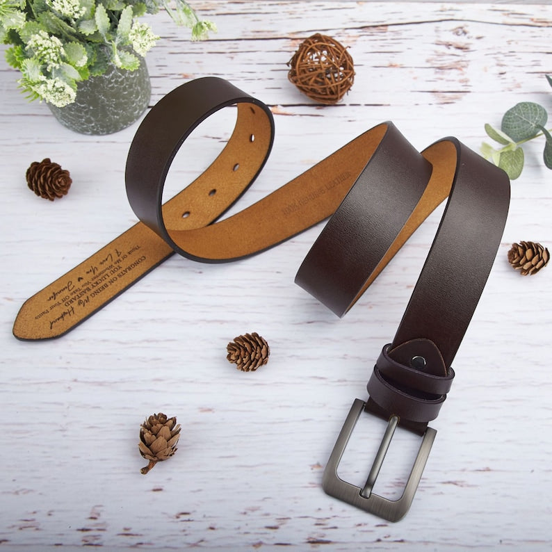 Custom Handmade Belt - Engraved Leather Belt -Grooms Men Gift- Genuine Leather - Gift for Boyfriend - Anniversary Gift - Father's Day Gift