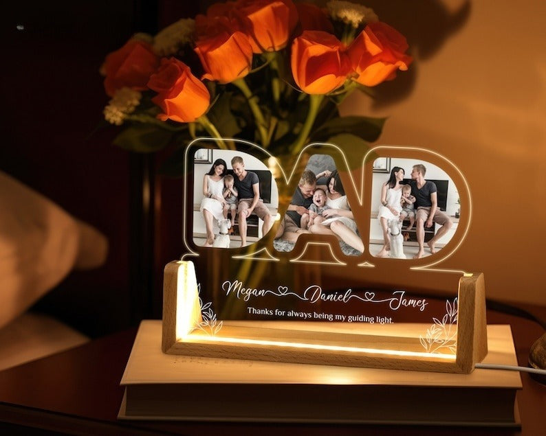 Personalized Photo Night Light - Gifts for Dad, Father's Day Gifts, Custom Acrylic, Name Light, Gifts from Daughter, Best Dad Ever