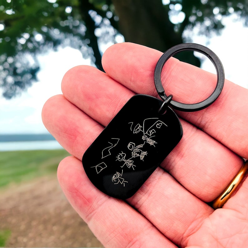 Custom Children's Drawing Stainless Keychain | Actual Kids Drawing | Childs Painting