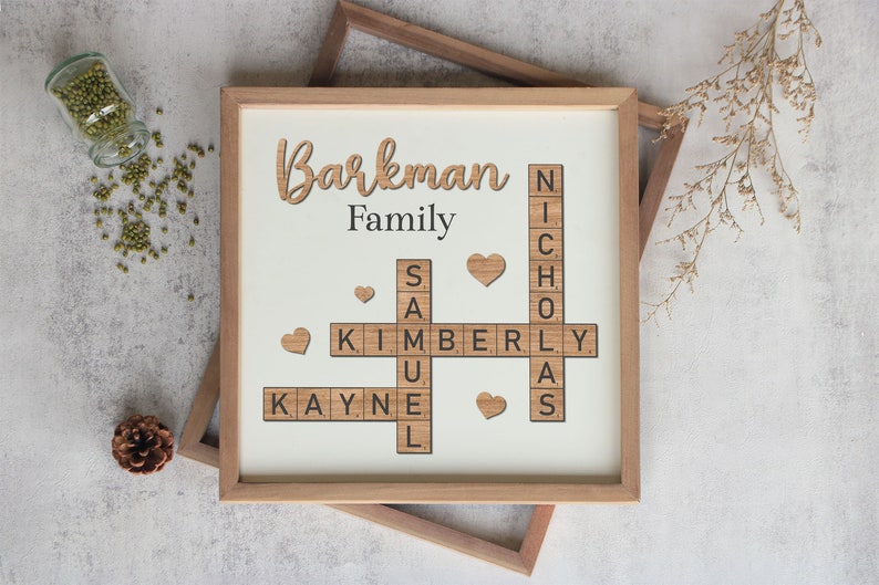 Personalized Family Name Sign, Crossword Scrabble Wooden Sign, Custom Family Letter Tile, Name Puzzle, Last Name Sign, Best Friend Gifts