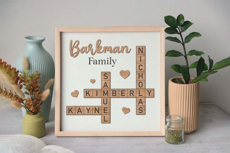 Personalized Family Name Sign, Crossword Scrabble Wooden Sign, Custom Family Letter Tile, Name Puzzle, Last Name Sign, Best Friend Gifts
