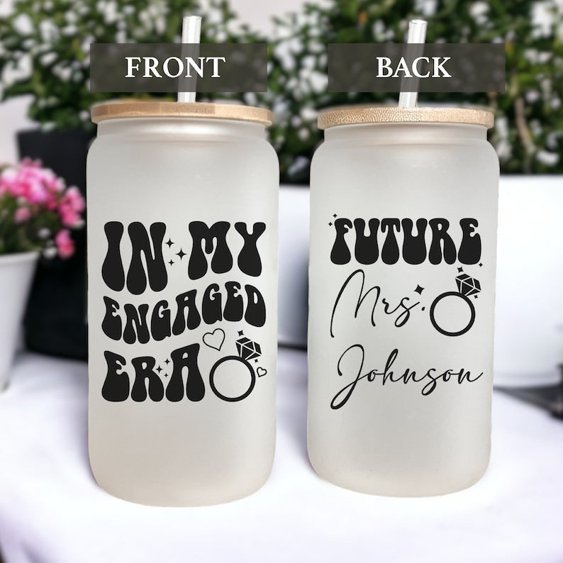 In My Engaged Era Ice Coffee Cup, Future Mrs Gift, Engagement Gift, New Bride Gift, Bride to Be Glass Cup, Gift For Bride To Be
