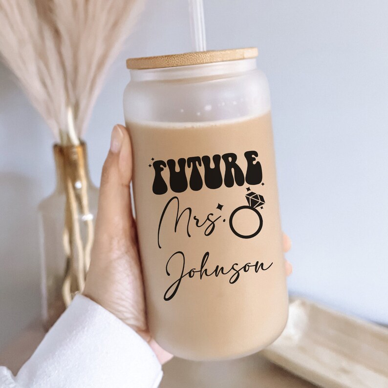 In My Engaged Era Ice Coffee Cup, Future Mrs Gift, Engagement Gift, New Bride Gift, Bride to Be Glass Cup, Gift For Bride To Be