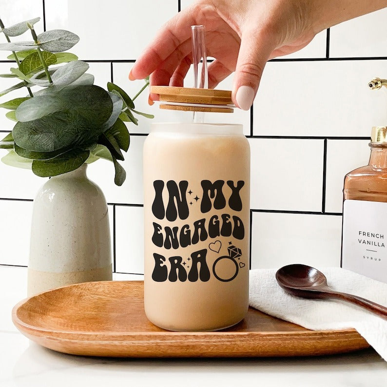 In My Engaged Era Ice Coffee Cup, Future Mrs Gift, Engagement Gift, New Bride Gift, Bride to Be Glass Cup, Gift For Bride To Be