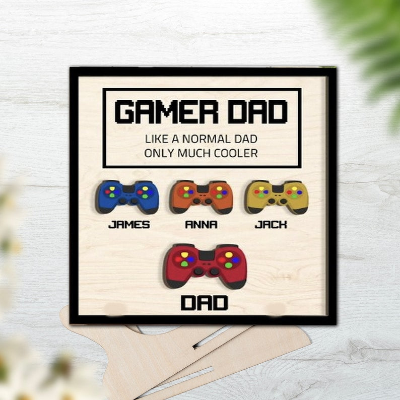 Personalized Dad Wooden Plaque, Custom Kid's Names Gamer Wooden Sign, Gaming Hand Play Wood Sign, Father's Day Gift for Dad/ Grandpa/ Him