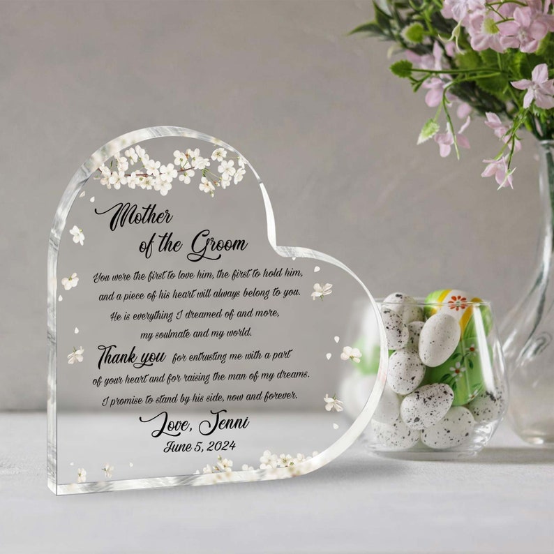 Personalized Mother of the Groom Gift, Mother In Law Heart Plaque ,Gift from Bride, Wedding Keepsake Gifts for Mother of the Groom
