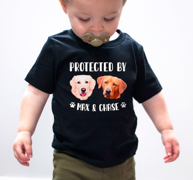 Custom Protected By Dog shirt, Protected By Pets shirt, Newborn Baby Gift, Personalized Baby shirt, Custom Dog shirt, Baby Shower Gift,Kids