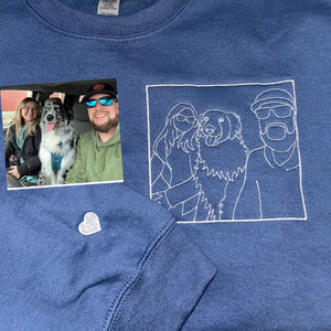 Square Outline Embroidered Custom Embroidered Dog Dad Hoodie with Portrait from Photo, Embroidered Photo Sweatshirt, Outline Embroidered Sweatshirt, Portrait Hoodie